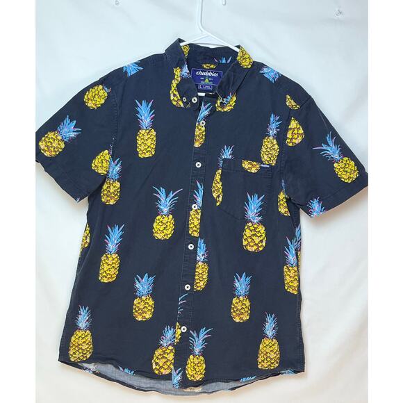 Chubbies Men's Large Blue Pineapple Print Button Down Golf Vacation Beach Shirt - Picture 1 of 5